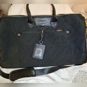 Adrienne Vittadini Black Quilted Duffle Overnight Weekender Travel Bag